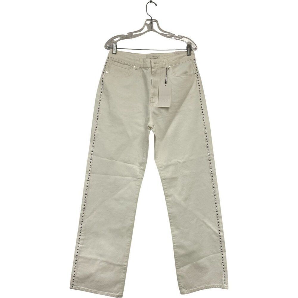 Zara Womens Studded Jeans White EU 42 US 10 Mid Rise Straight Denim 6147/040 NWT